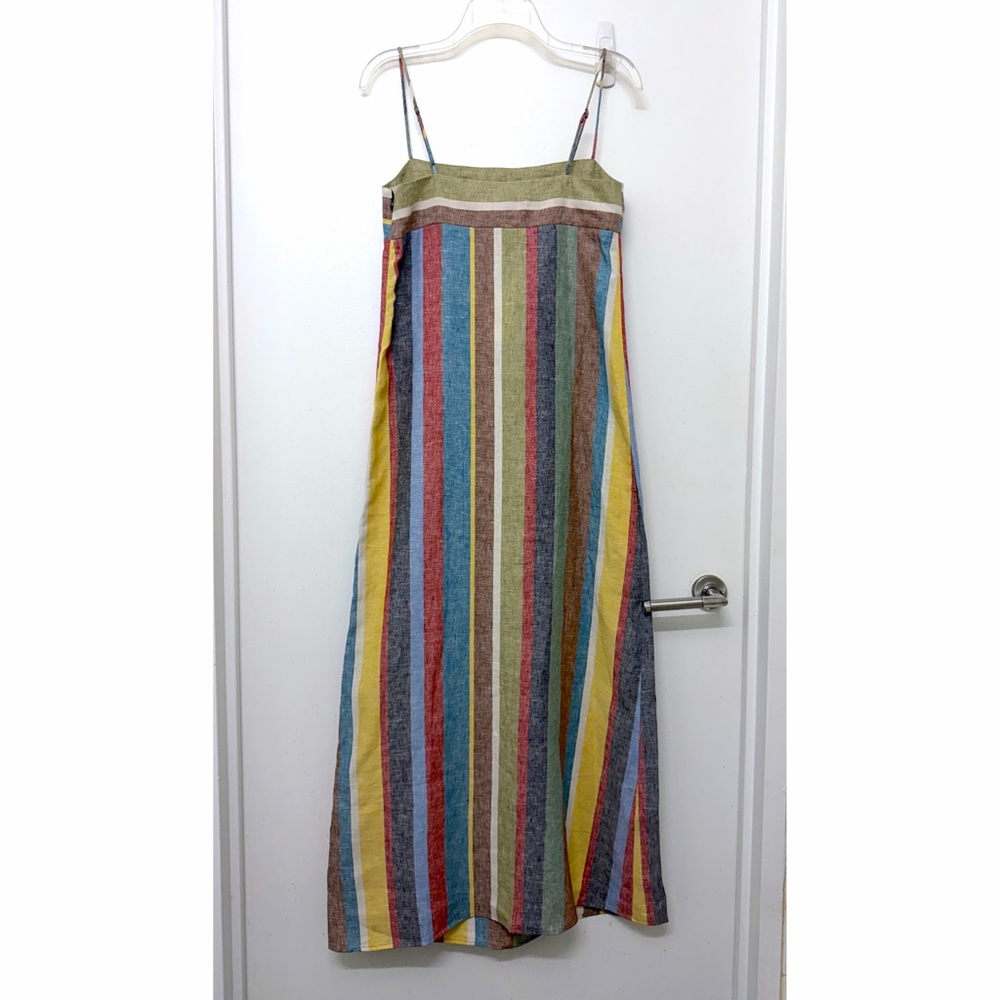 NWT Staud Laura Linen Maxi Dress Market Stripe Colorful Rainbow Sundress S - Picture 7 of 11